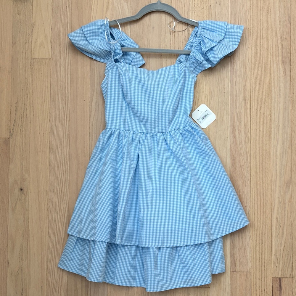 Altar'd State Light Blue Gingham Tiered Mini Dress